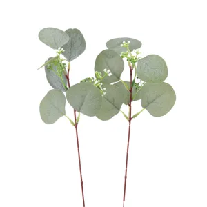 Artificial eucalyptus branches with white berries short stem green money leaves DIY floral