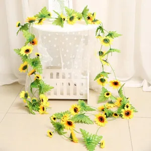 Artificial sunflower garland detail, perfect for wedding and home decoration floral setup.