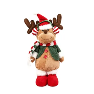 Christmas plush reindeer doll with knit sweater and scarf for holiday table home decor