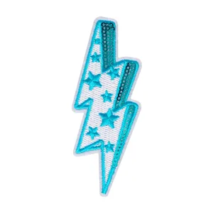 Toppa ricamata a saetta con paillettes blu, termoadesiva fai da te per vestiti e borse.