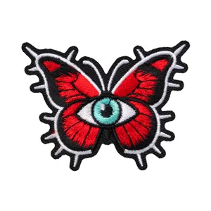 Coole geborduurde vlinder patch met boze oog ontwerp, gotische stijl kleding accessoire.