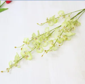 Artificial dancing orchid flower detail, silk yellow bean oncidium decor branch for home room.