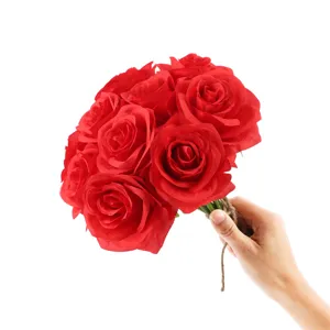 Artificial Silk Rose Flowers Bouquet 10 Heads Hand Tied Fake Rose Arrangements For Wedding Home Table Decor