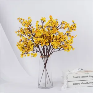Artificial yellow flower bundle in glass vase for home decor wedding party decoration