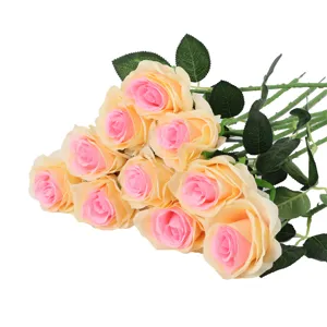 Artificial silk rose flowers bouquet, champagne pink fake roses for home wedding decor