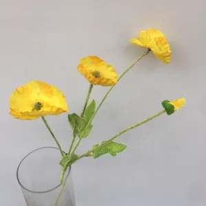 Artificial poppy flower yellow silk floral arrangement home wedding decor vase centerpiece