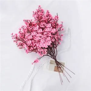 Pink artificial baby's breath flower bouquet detail view, perfect for home wedding decor.