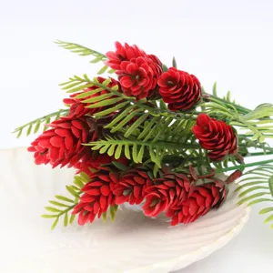 Artificial pine cone pine needle bouquet detail shot, perfect for floral decoration and props.