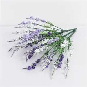 Detailed view of European artificial lavender bunch, pastoral style decorative purple flowers.