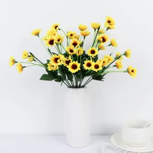 Artificial sunflower bouquet silk flowers with white vase for home decor and indoor floral arrangement