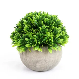 Mini artificial green plant potted set indoor desktop decoration faux foliage in grey pot