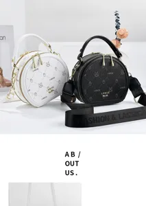 Stylish women round crossbody bag PU leather casual shoulder handbag with chic print.
