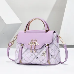 Women Fashion PU Leather Handbag Crossbody Bag Chic Elegant Satchel Top Handle Bag With Metal Handle