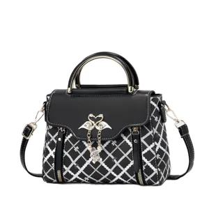 Stylish black and white plaid handbag chic womens shoulder crossbody messenger bag