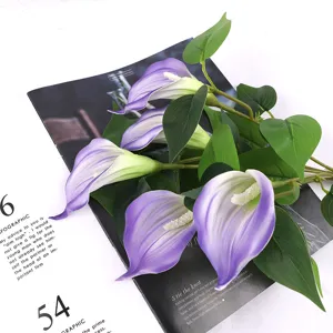 Artificial calla lily flowers 5 heads purple fake flowers for home decoration wedding party