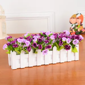 Artificial Flower Set With White Wooden Fence Silk Flowers For Home Living Room Desktop Wedding Decoration Fake Floral