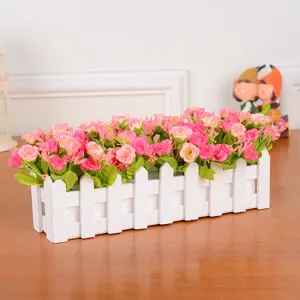 Artificial flower white wooden fence set for home decor, desktop decoration, wedding table.