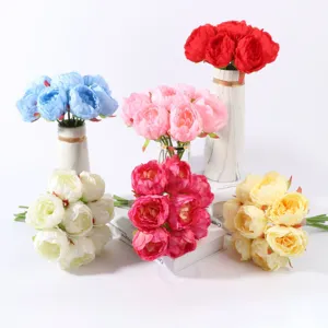 Bouquet de fleurs de pivoine artificielle en soie pour décoration de mariage à la maison
