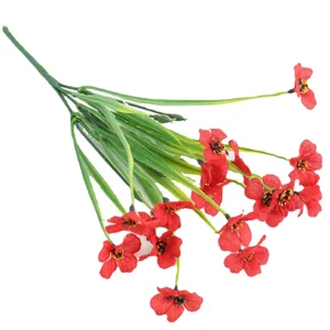 Artificial red silk flower bouquet with green stems for home decor and floral arrangements