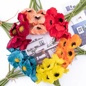 Finto Fiore Papavero PU Bouquet di Papaveri Artificiali Decorazione Matrimonio Casa