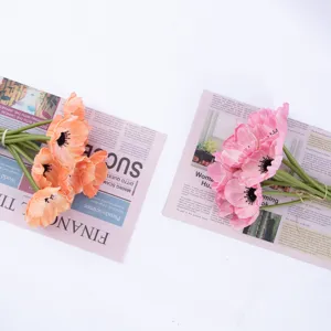 Fiore di papavero finto mazzo di fiori artificiali in PU per decorazione matrimonio.