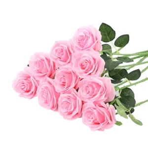 Pink artificial roses bouquet for home decoration wedding floral arrangement fake flowers