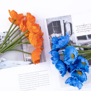Bouquet di fiori artificiali di papavero in PU per decorazione casa matrimonio