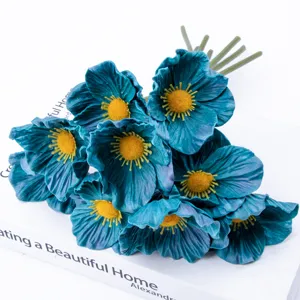 Bouquet di papaveri artificiali blu fiori finti in PU per matrimonio e decorazione.