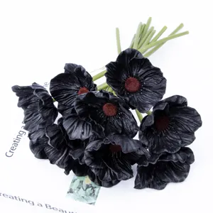Bouquet di fiori di papavero nero artificiale, fiori finti in PU per matrimonio e decorazione.