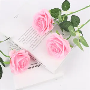 Artificial pink rose single stem fake flower for wedding home decoration floral design