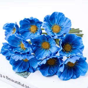 Bouquet di fiori di papavero artificiali blu fiori di seta finti per decorazione dettaglio
