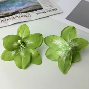 Simulated silk fabric lily flower head, green artificial floral for DIY crafts and accessories.