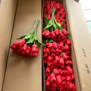 Bulk artificial PU tulip flower bouquet, large size feel lace red tulip for wholesale details.