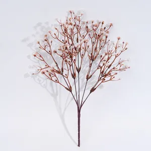 Detailansicht künstlicher Schleierkraut Blumenzweig mit braunem Stiel und weißen Blüten.