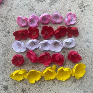 Artificial plum blossom flower heads multi-color fabric petals DIY craft supplies.