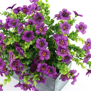 Fiori Artificiali Viola in Seta con Foglie di Eucalipto per Decorazione di Casa