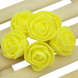 Yellow PE foam artificial rose flower heads for wedding party DIY home decoration crafts 100pcs