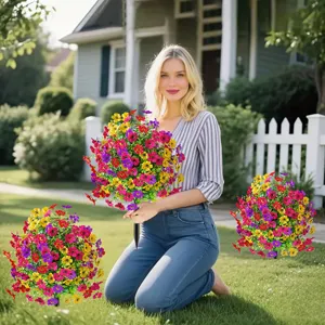 Artificial flower ground plug for garden courtyard decoration, colorful spring and summer floral decor.
