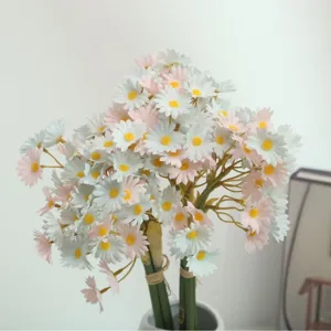 Artificial daisy flower bouquet with white pot for home living room table decor.