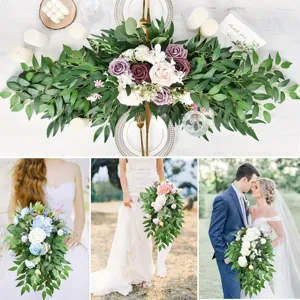 Artificial eucalyptus leaves olive branch wedding table runner floral arrangement bouquet