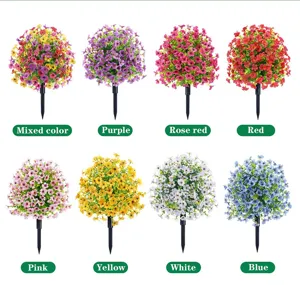 Artificial flower garden stake in 8 vibrant color variants for home and yard decor detail view.