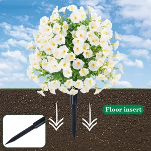 Artificial morning glory flower ball with ground spike for garden courtyard decor.