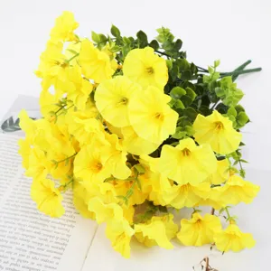 Artificial yellow morning glory flower bouquet for home garden decor, wedding DIY crafts.