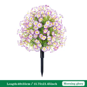 Artificial morning glory flower stake garden decor purple white 40x55cm outdoor plant
