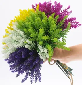 Colorful artificial lavender bouquet fake plastic flowers for home decor 10 branches