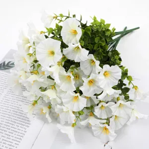 Artificial white morning glory flowers bouquet fake floral arrangement for home decor wedding