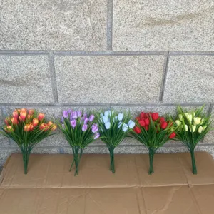 Artificial small tulip flower bunches for outdoor fence garden and indoor home decoration