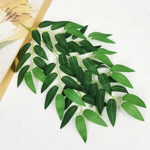Artificial Elaeagnus leaves botanical detail, green willow branch for home decor.