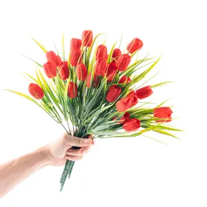 Artificial Red Tulips Bouquet Fake Flowers for Home Garden Wedding Party Decoration