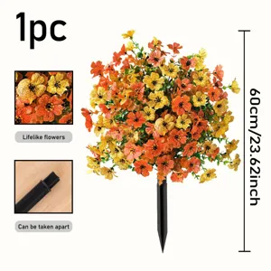 Outdoor artificial flower stake with orange and yellow blooms, 60cm garden decor 1pc